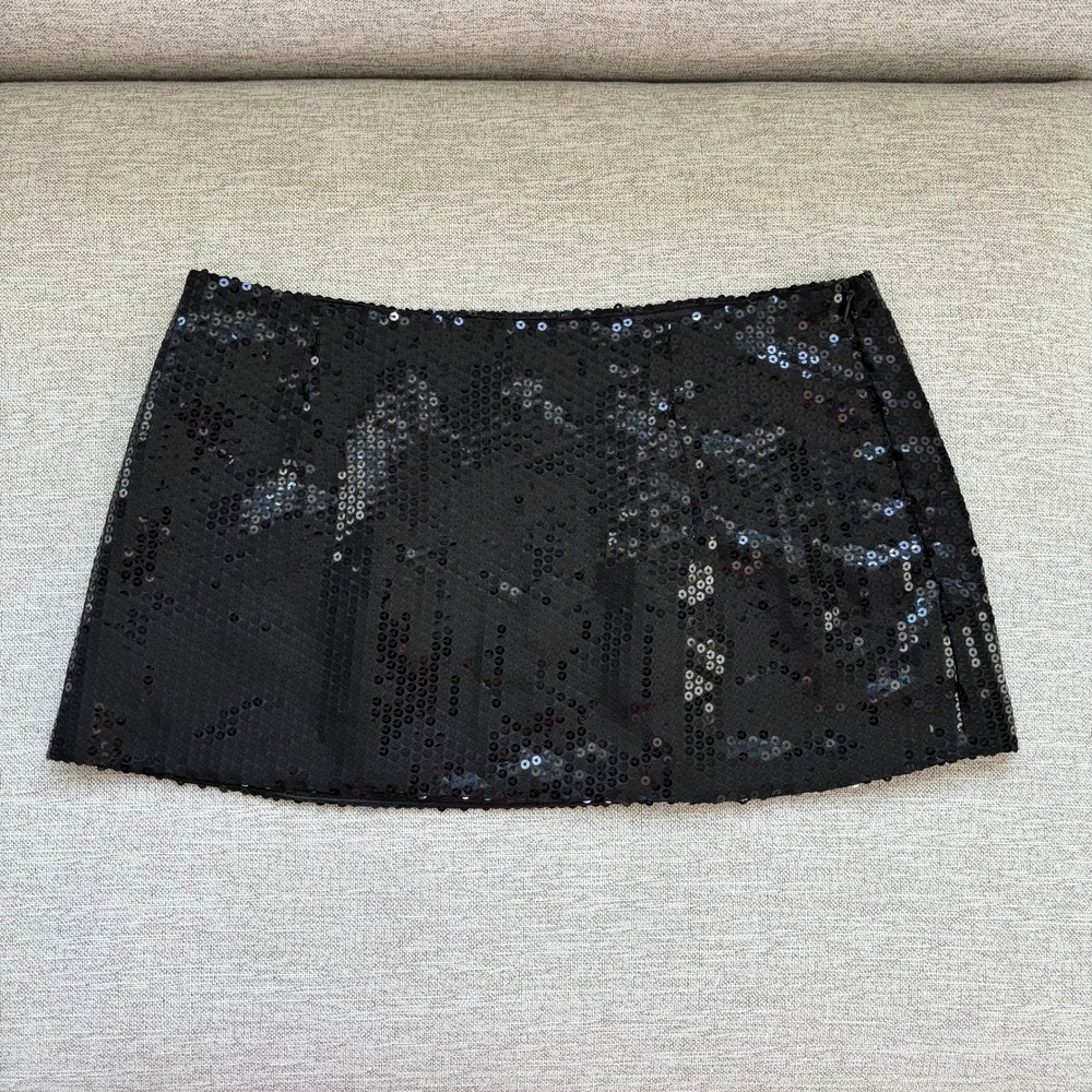 NWT Parke Black Sequin Mini Skirt Small Sparkly Party Night Out Whimsy Goth Glam